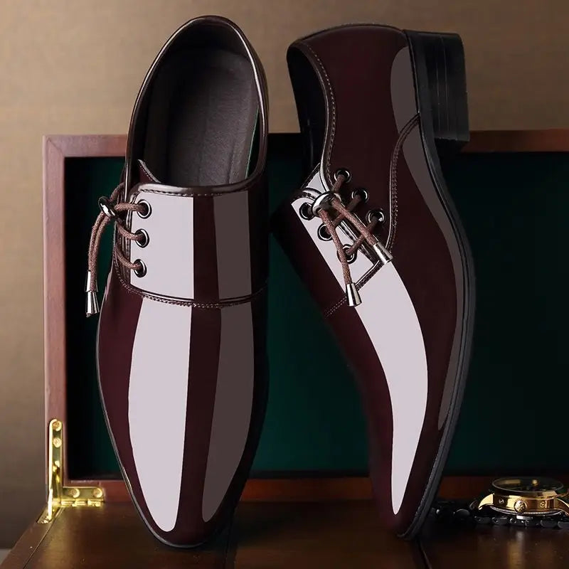 Men's Formal Shoes Patent Leather Pointed Toe Social Shoe Male Bright Upper Spring Autumn 2025 Style High Quality Fashion 39 New