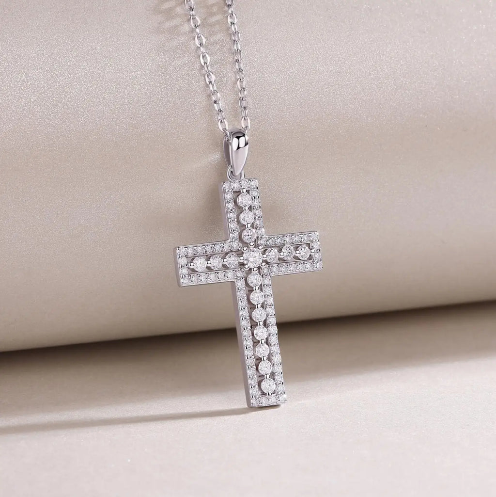 New 2.5mm Moissanite Cross Pendant Necklace for Women Original s925 Sliver Collar Neckalces Trend Goth Party Wedding Jewelry