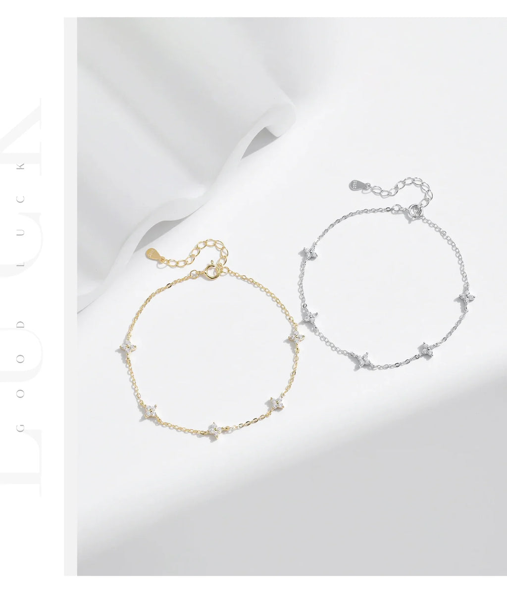 925 Sterling Silver Mini Flowers Bracelet Dainty Link Chain Pave Setting CZ For Women Wedding Fine Jewelry Gift