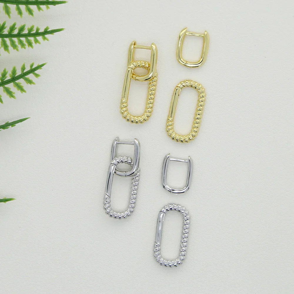 Korean Style Fashion Paper Clip Designer Jewelry Hoop Dangle Earrings for Women Cubic Zirconia Gold Platinum Plated Color