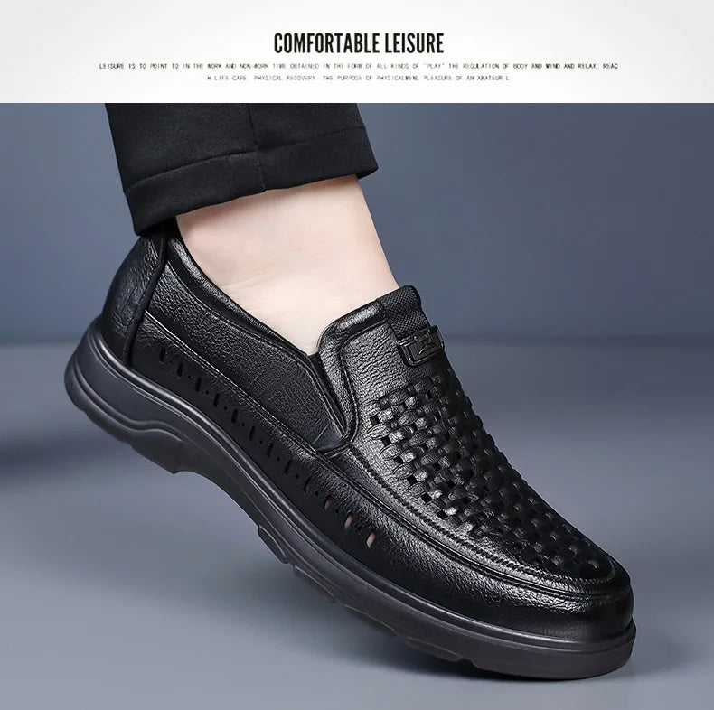 Summer New Designer Hallow Leather Shoes Man Breathable Soft Sole Business Casual Shoes Male Fashion Loafers Shoes for Man