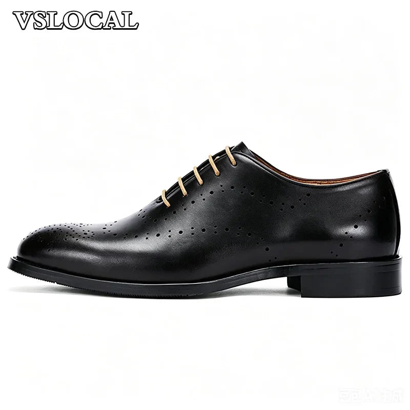 Luxury Men's Oxford Shoes Lace up Brogues Pointed Casual Mens Dress Shoes Coffee Wedding Business Leather Shoes For Men