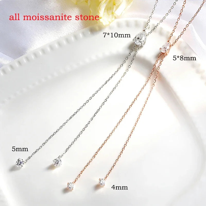 1-2CT Pear Cut Moissanite Long Necklace for Women Luxury Jewelry Female Neck Chain Solid Silver 925 Pendant Lab Diamond