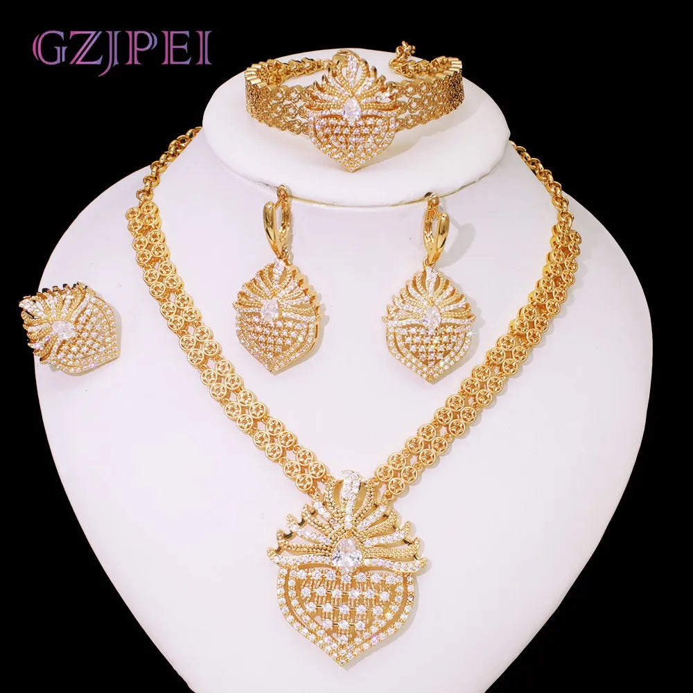 4Pcs/Set Cubic Zirconia Bridal Jewelry Set Dubai Nigeria Wedding Gift White Crystal Zircon Women Sets 2025 Trendy New