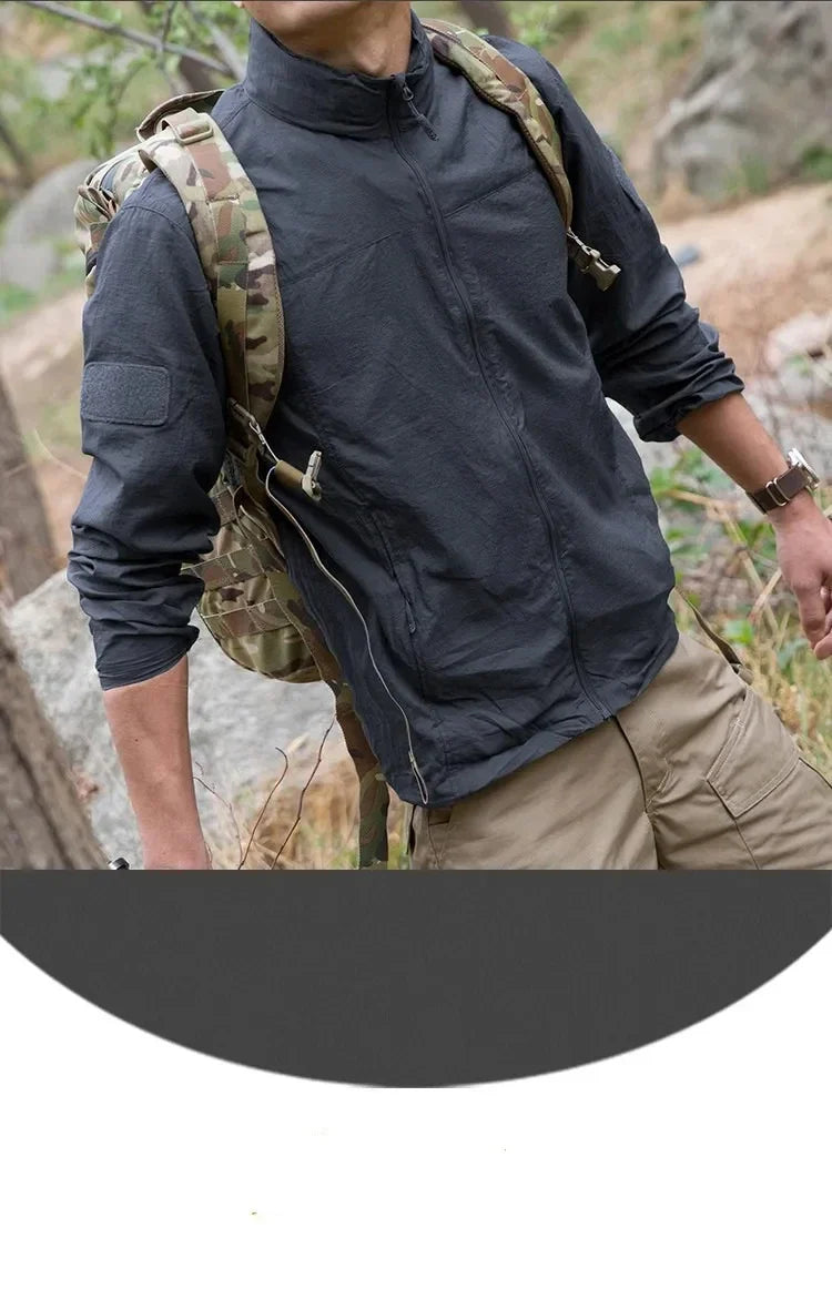 Summer Lightweight Tactical Jacket Men's Windbreaker Thin Skin Hooded Raincoat Quick Dry Breathable Waterproof Jacket