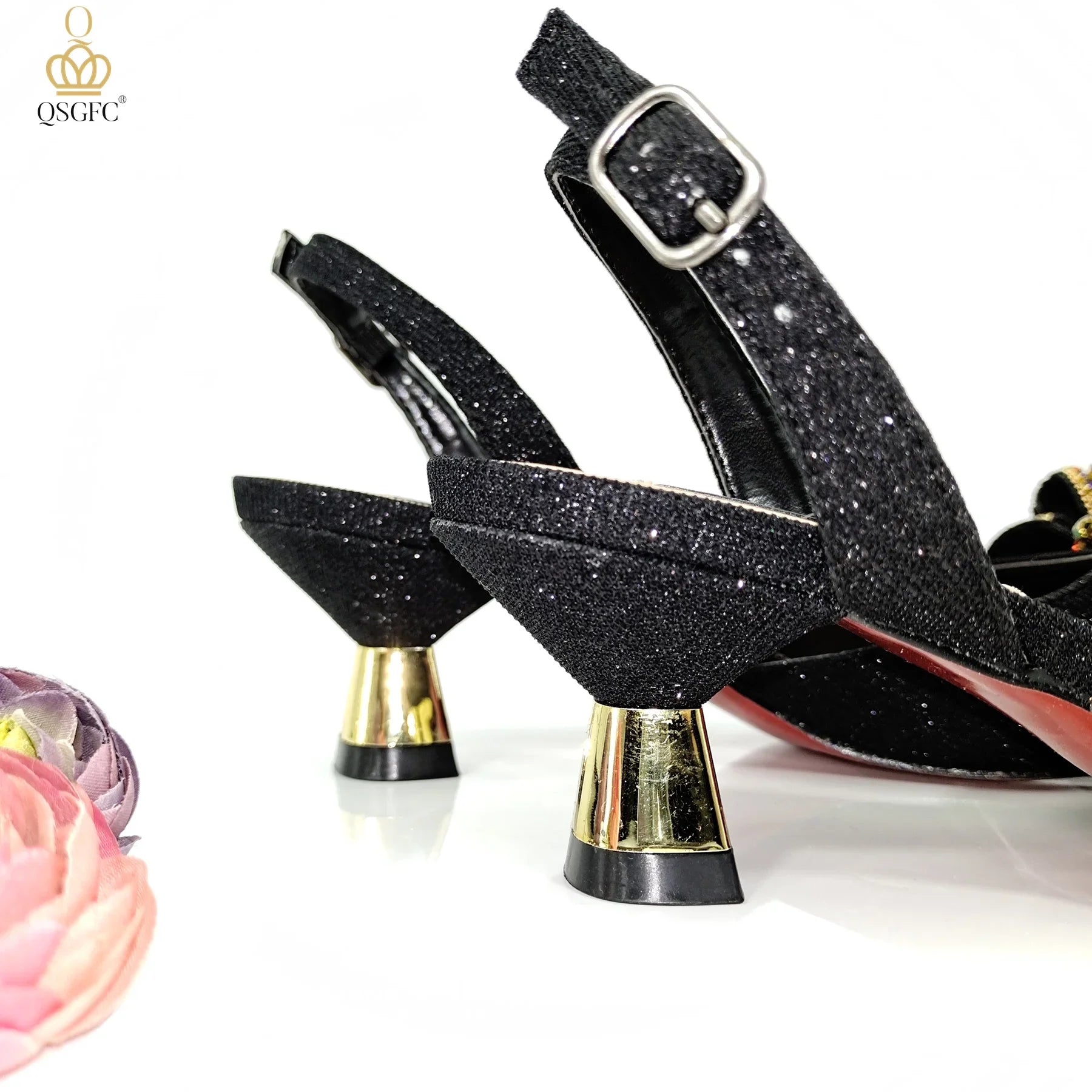 Italian Design Black Color Elegant Ladies Fashion Crystal Bow Pointed Toe Shoes