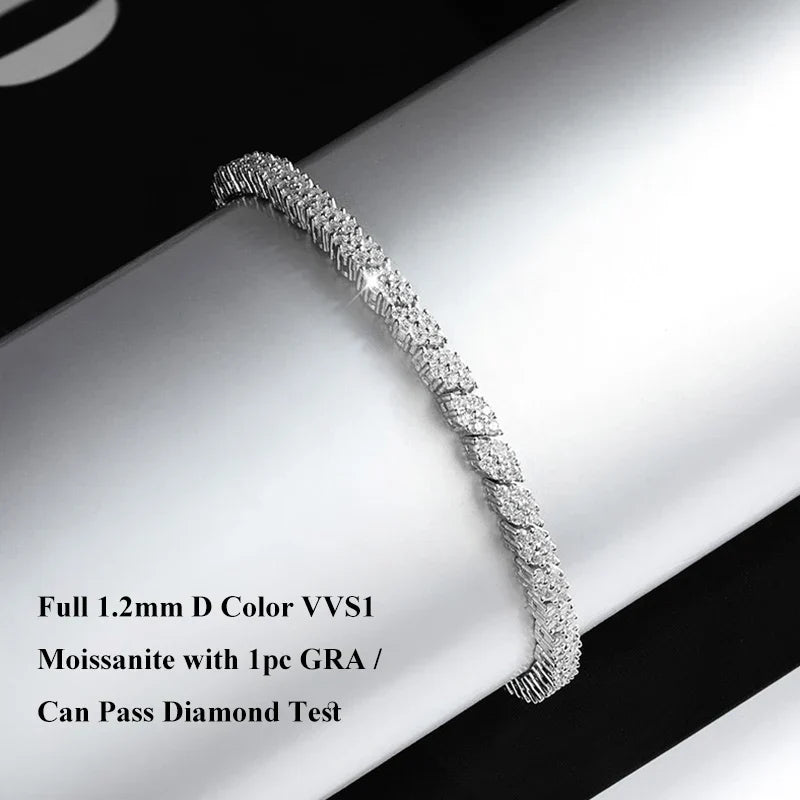 Rhombus Shape Full 1.2mm D Color Moissanite Tennis Bracelet For Women 925 Silver Plated 18k Diamond Link Chain Bracelets