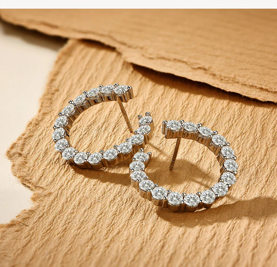 Moissanite Hool Earrings 925 Sterling Silver Passed the Diamond Test Wedding Earrings for Women Gift Fine Jewelry Band