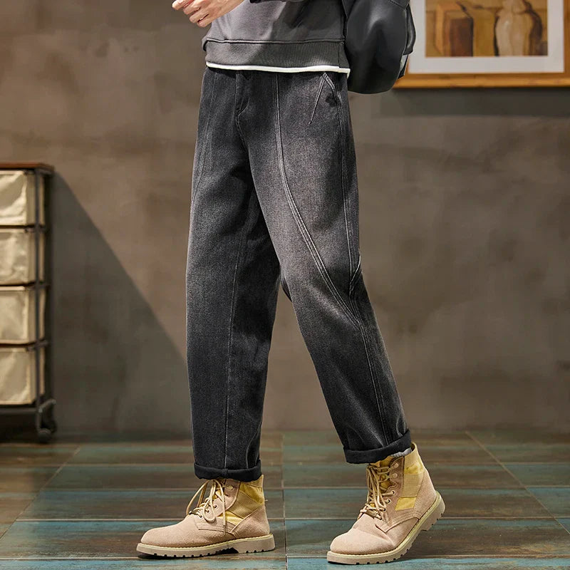 Trendy Loose Straight Casual Jeans Long Pants American Style Spring Autumn Loose Straight Cone Shape Jeans for Casual Wear