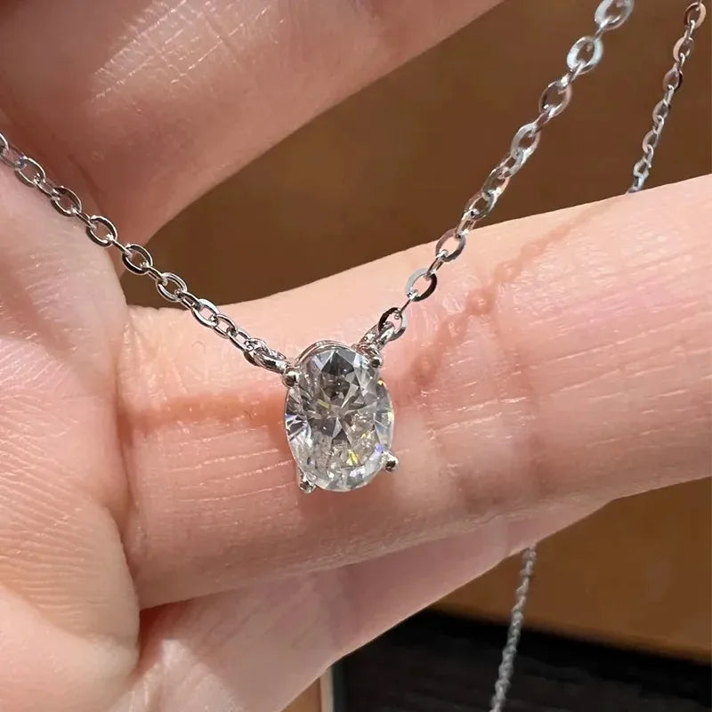 1/2/3Carat Oval Cut Solitaire Moissanite Pendant Necklace with certificate Diamond  Neckchain for women s925 silver Fine Jewelry