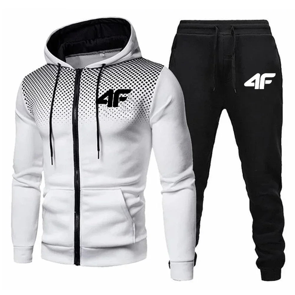 Autumn Winter Mens Tracksuit Jogging Sweatpants 2 Piece Set Sport Zipper Jacket+Running Trousers Suit Casual Printing Clothing