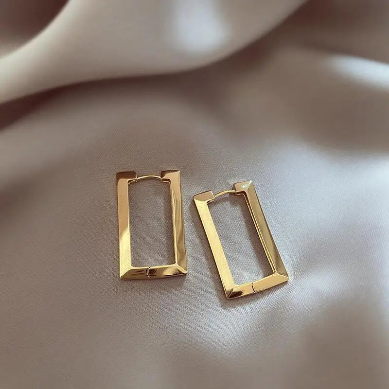 Stainless Steel Geometric Earrings Rectangular metal Hoop earrings for Women 2023 New trendy jewelry Gift