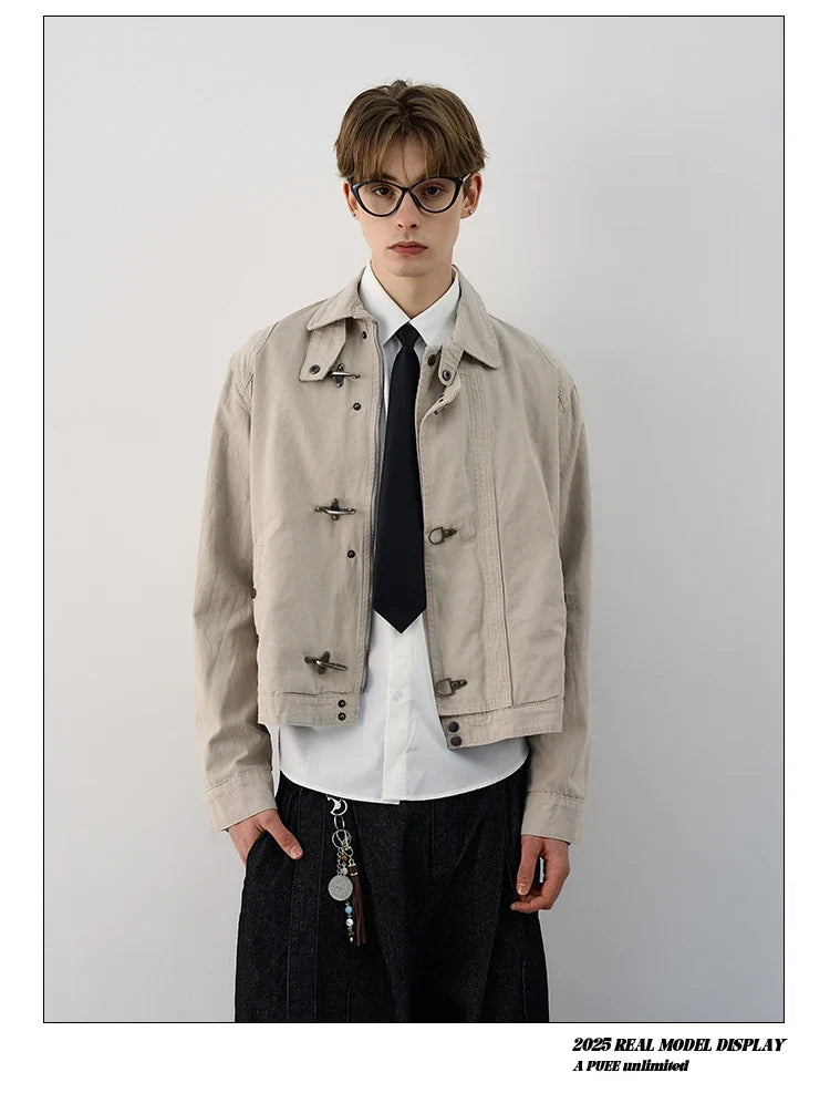 Retro Black Gothic High Street Airplane Buckle Jacket for Men and Women Korean Fashion Y2k American Retro Casual Jacket