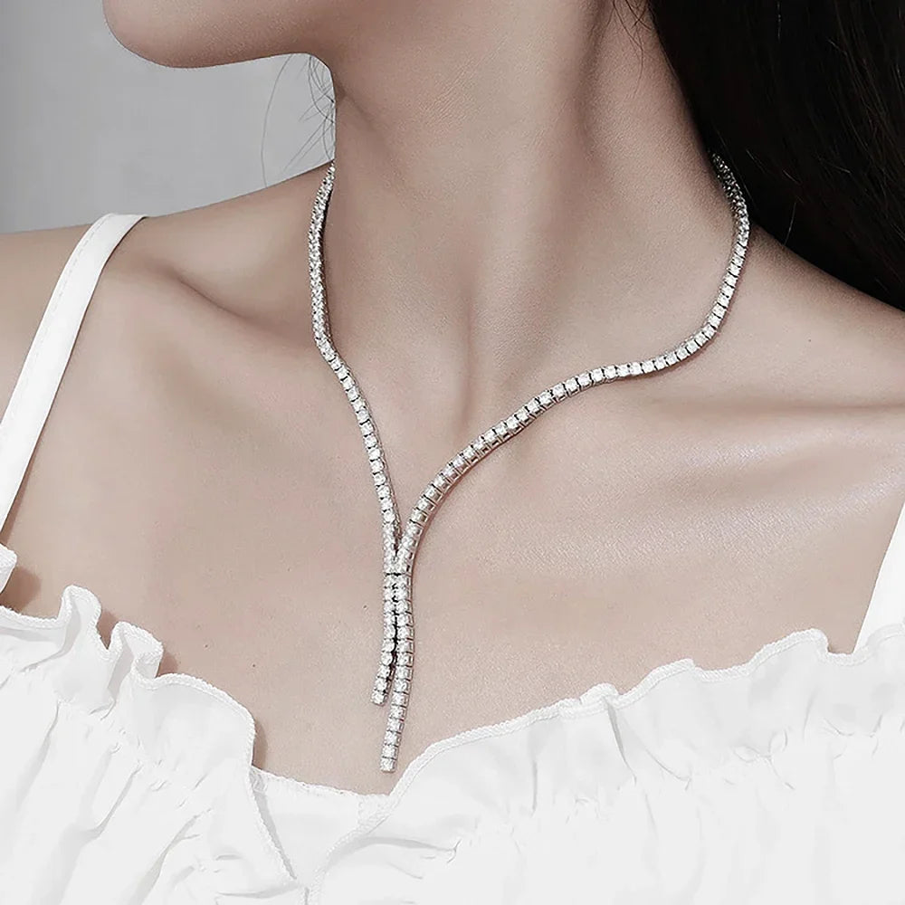 Long Tassel Full Moissanite Diamond Necklace With  Certificate S925 Sterling Silver Plated 18k Gold Tennis Necklace For Women
