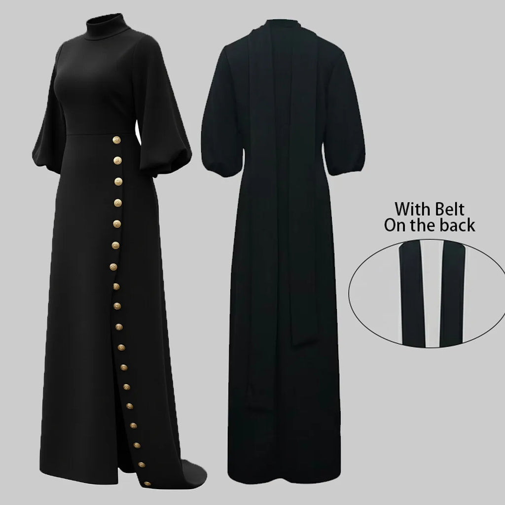 Wedding Prom Evening Gown Party Slit Maxi Dresses for Woman 2025 New Lace Up Gold Button Womens Black Autumn Long Dress