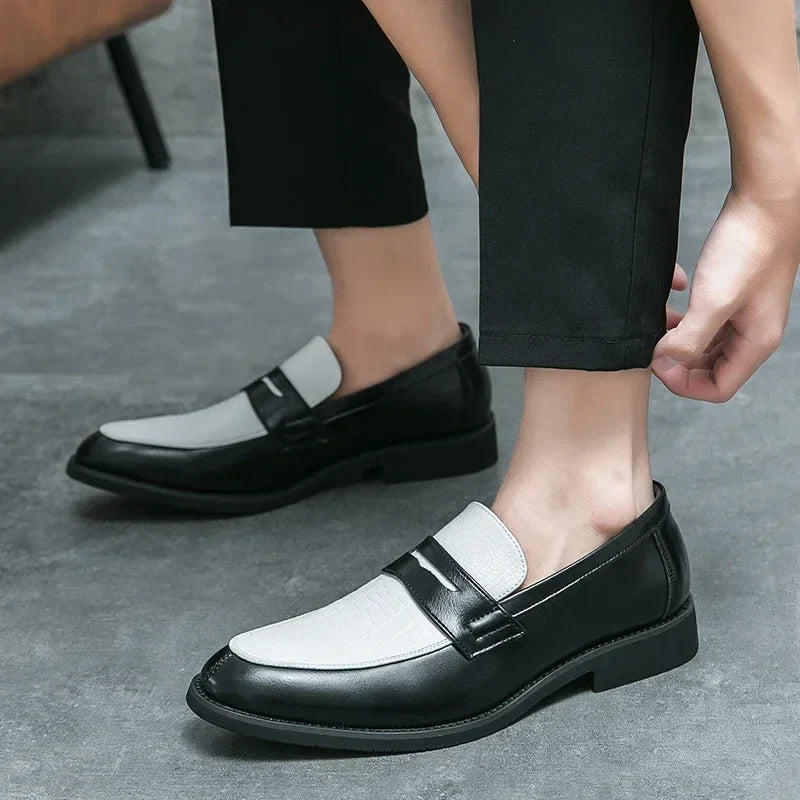 Fashion Color Mixed Mens Party Loafers Black White Business Leather Shoes Luxury Goods Summer New Coffee White Slip-On Shoes