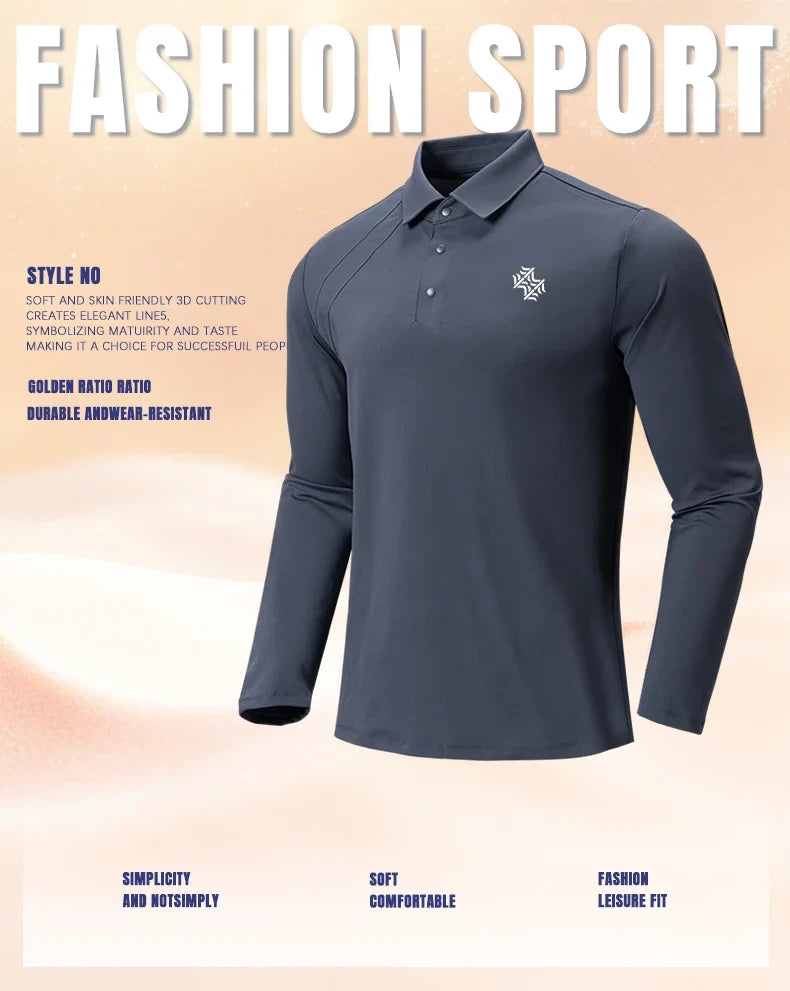 Autumn and Winter Fashion Golf Outdoor Sports Long Sleeve Stand Collar T-Shirt Running Fitness Breathable Base Shirt Tops