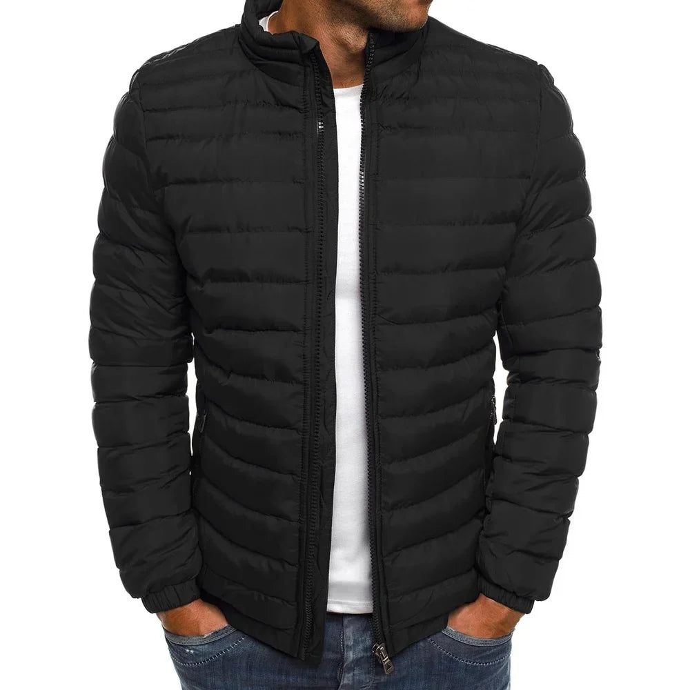 2025 Winter New Thick Men Warm Casual Men's Outwear Coats Solid Stand Collar Male Windbreak Cotton Padded Down Jacket