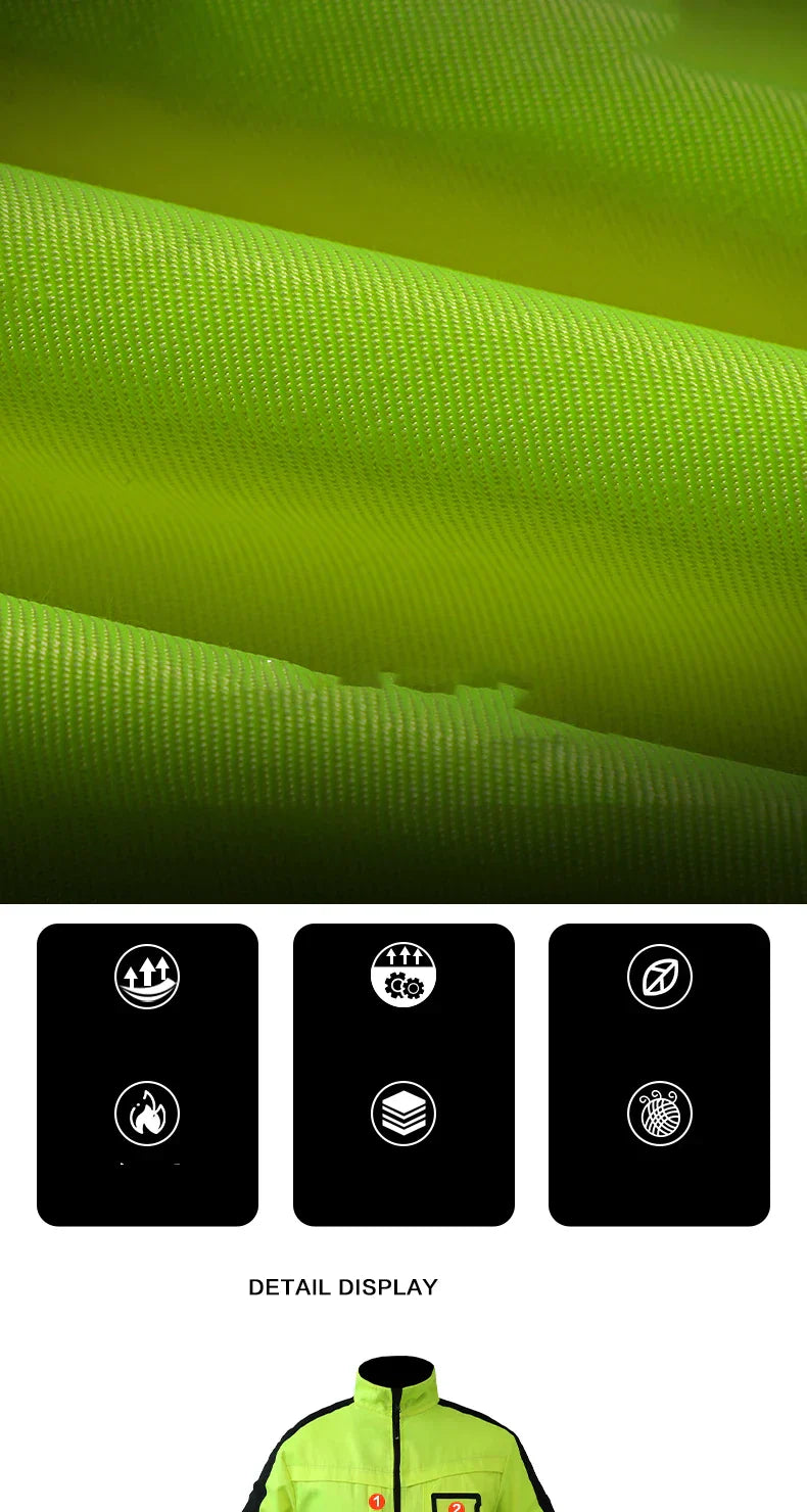 Men's Workwear Suit Work Suit Fluorescent Yellow Work Jacket and Pants Set with Multi Pockets Work Wear