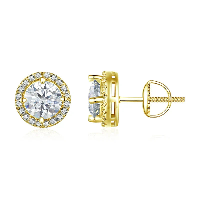 Exquisite Gold Halo Stud Earrings 925 Sterling Silver Moissanite Earrings for Women Engagement Wedding Fine Jewelry Gift