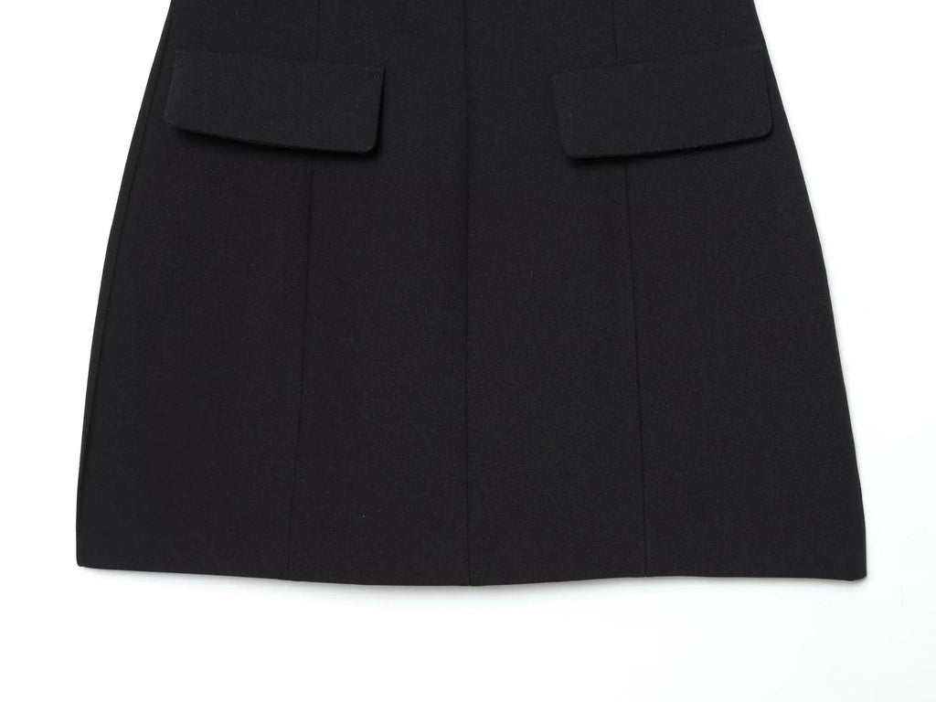 Elegant Holiday Chic Women Mini Dress Black O-Neck Zipper Short Puff Sleeve Dress Fashion 2026 Spring Summer Party Dress
