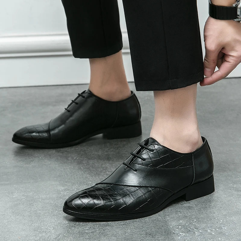 Men's Pointed Toe Lace-up Formal Shoes – Classic Dress Leather Shoes for Office & Events