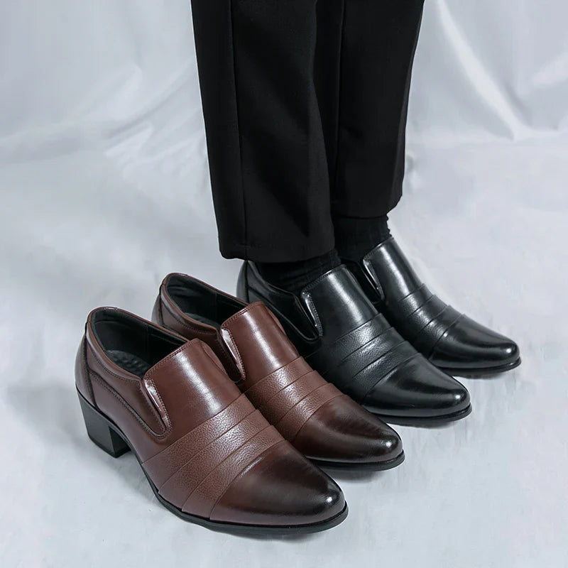 Leather Men's High Heel Dress Shoes British Style Elevator Business Oxford Footwear for Wedding Party Male Increasing Loafers