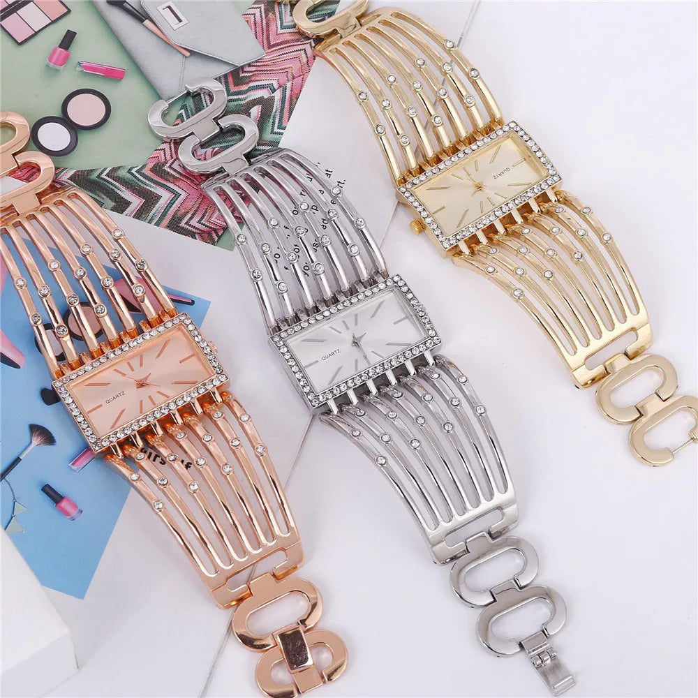 W24 Women's Fashion Quartz Watches Lady's Stainless Steel Bracelet Casual Hollow Clock Girl Wristwatch Jewelry