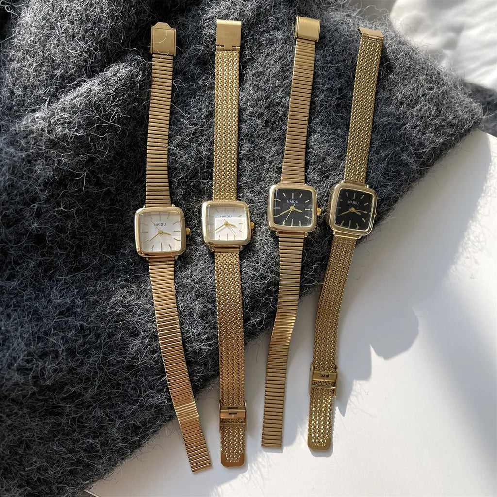 Brand Simple Quartz Watch for Women Retro Luxury Gift Ladies Watches Small Dial Adjustable Stainless Steel Strap Wristwatches