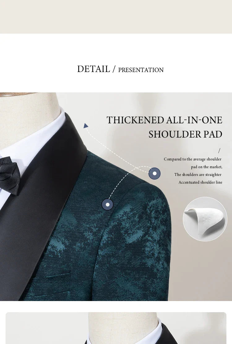 Luxury shawl collar 2-piece suit set men's party high-end business casual suit groom's wedding dress Jacquard pattern