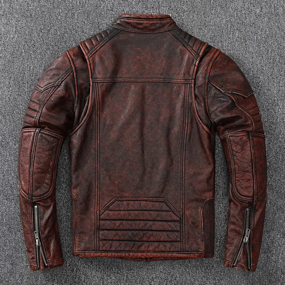 Vintage Motorcycle Jackets Men Leather Jacket 100% Genuine Cowhide Leather Coat Male Biker Clothing Autumn Asian Size S-5XL M696
