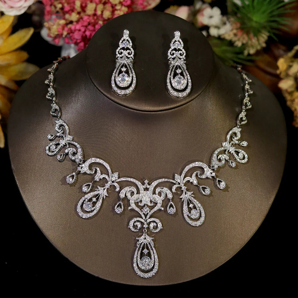 Fashion Geometric Design Bridal Dress Necklace Jewelry Sets High Quality Cubic Zirconia For Women Party Accessorie X0593