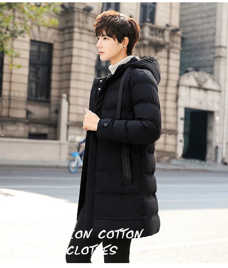 Mid-length New Thickened Hooded Jacket for Winter Men Warm Cotton-padded Jacket for MenLeisureDown Mountaineering Overcoat Men