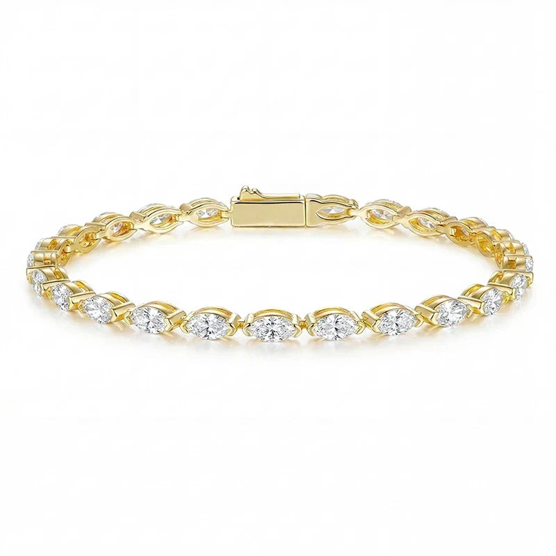 3*6mm Marquise Cut Moissanite Tennis Bracelet Full Diamond Bangle for Women Hip Hop 925 Sterling Silver Jewelry Wedding