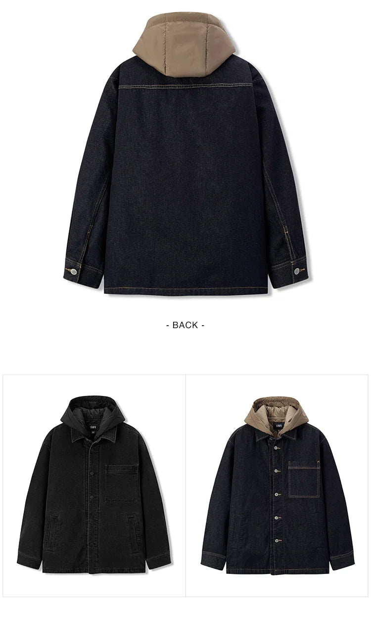 Cotton Coat Men Two-Piece Denim Thin Waterproof Oversize 2025 Winter Man Clothing Warm Outerwear