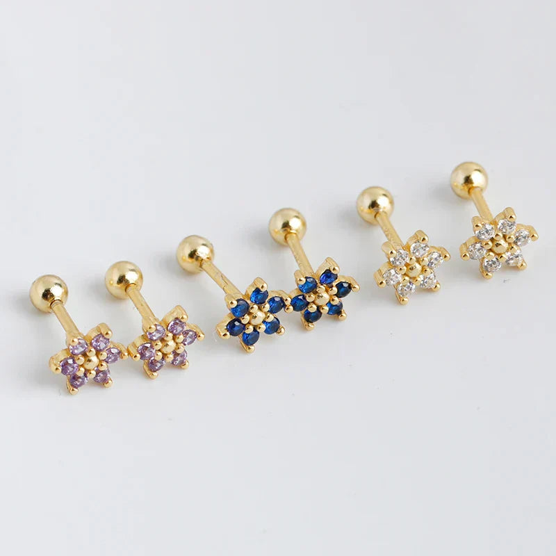 925 Sterling Silver Fashion Korean Petal Screw Bead Stud Earrings for Women Charm Ear Bone Piercing Jewelry Accessories
