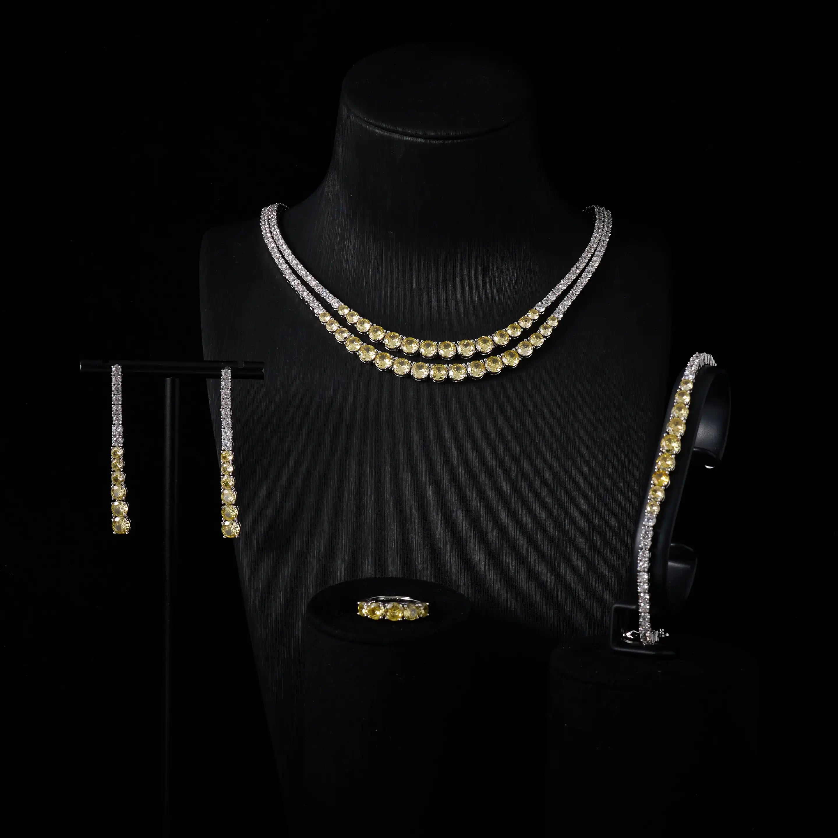 Trendy Jewelry Set for Women Layer Tennis chain Necklace Set Cubic Zircon Wedding Engagement Jewellery Accessories