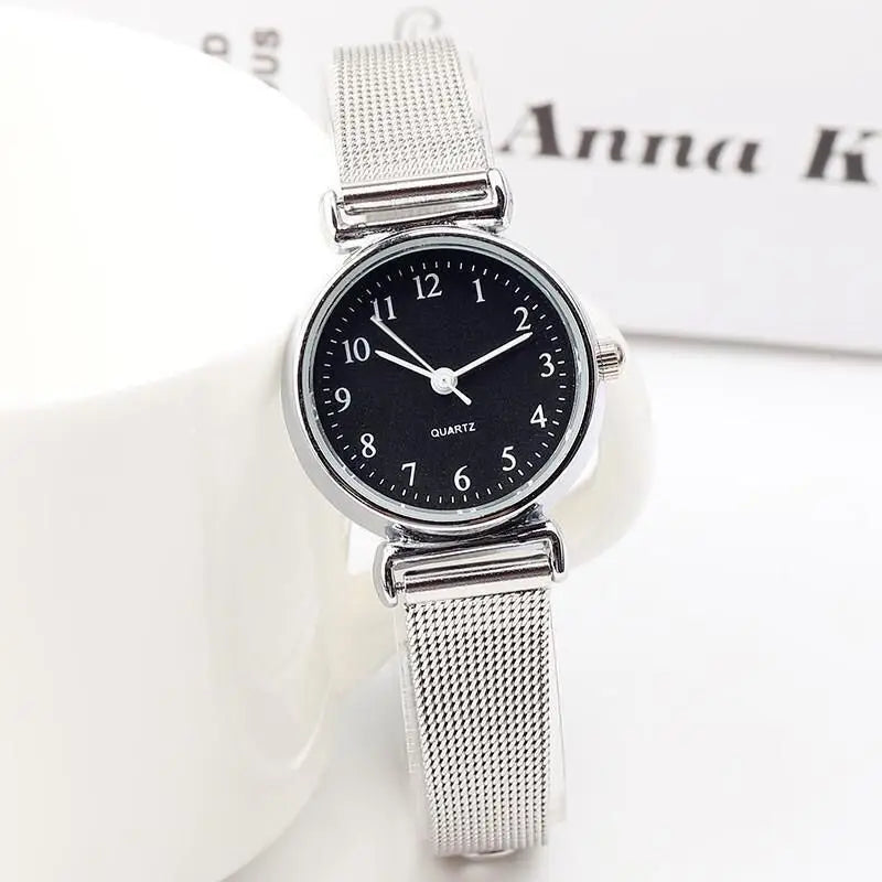 6PCS Women's Watch Fashion Arabic Dial Steel Mesh Band Quartz Watch Diamond Jewelry Set（Without Box）