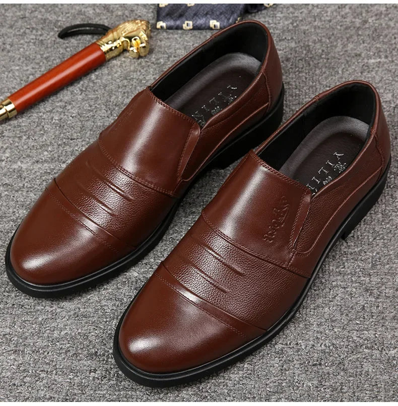 Men's Genuine Cow Leather Shoes Business Casual Shoes With Triple-Stitched Soles For Middle-Aged And Elderly Men 2025