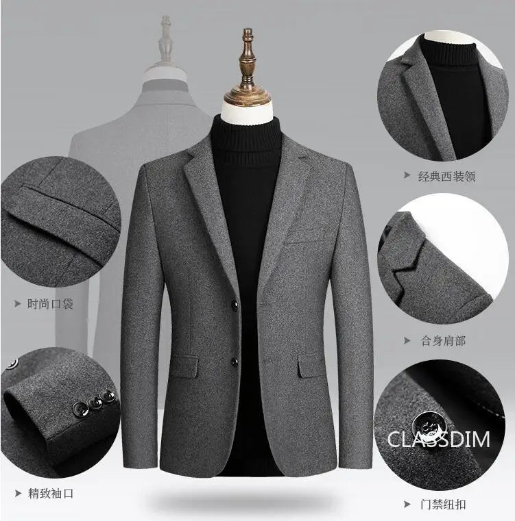 New Spring Men Cashmere Blazers Suits Jackets Business Casual Wool Suit Coats Quality Male Slim Fit Blazers Jackets Coats 4XL