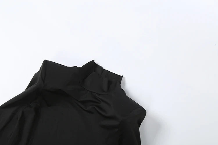 Hipster Waistless Ruched Elegant Dress Woman Autumn Style Turtleneck Full Sleeve Hollow Design Prom Party Long Bodycon