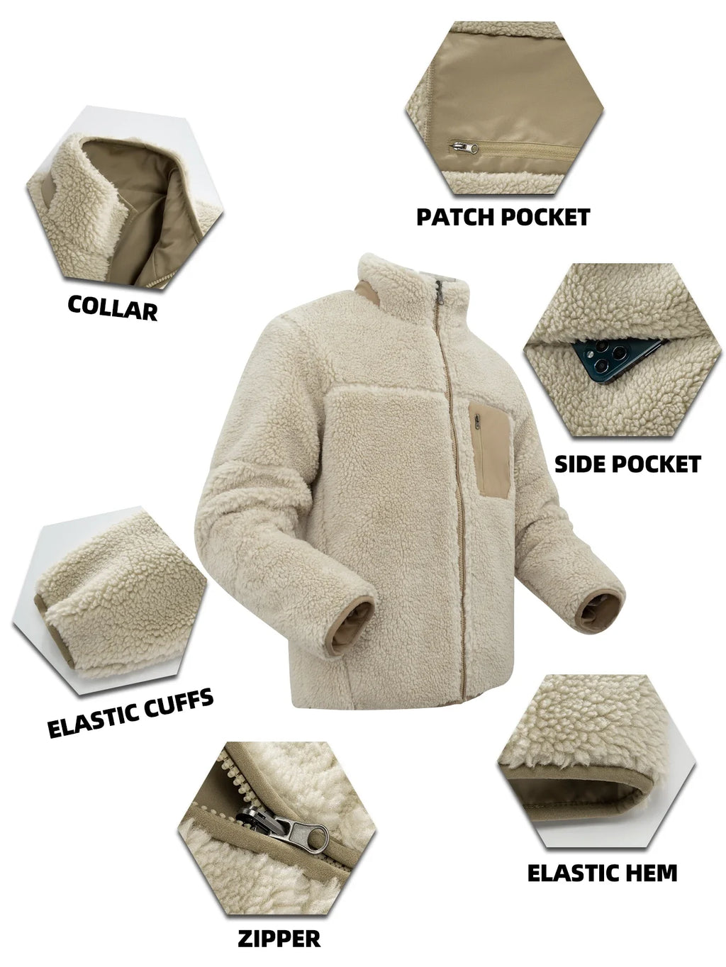 Men's Fleece Jacket Winter Thickened Coat Casual Stand Collar Daily Wear for Outdoor Activities Man Fur Outerwear Menswear