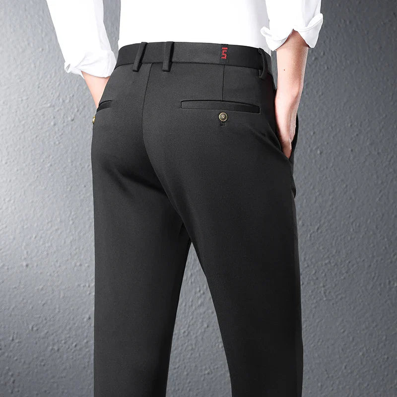 Stretch Suit Pants Men's Summer Thin Straight Business Trousers Ice Silk Casual Drape Breathable Formal Male Work Clothes