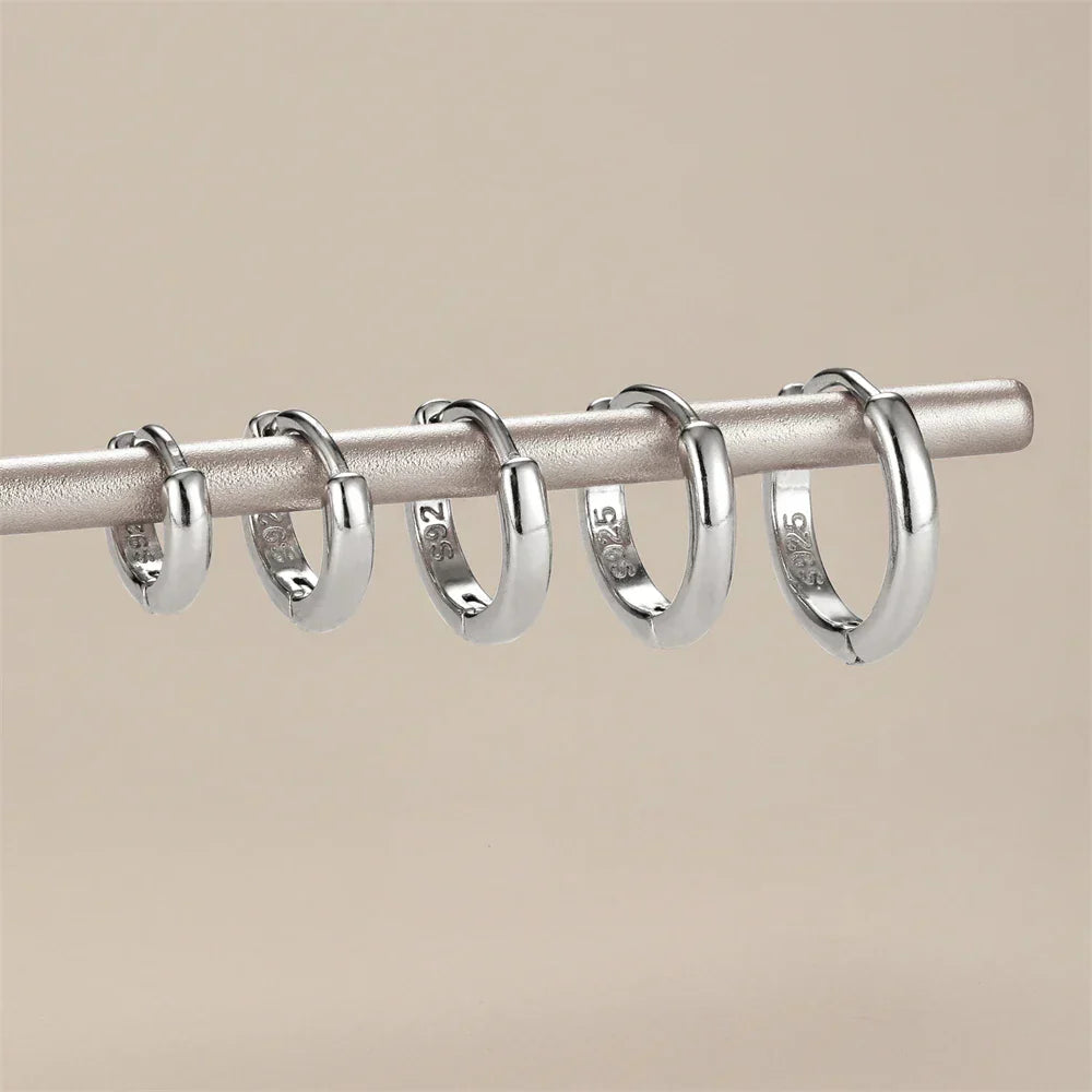 Silver 925 1 pair Women Small Hoops Earring Piercing Ear Cartilage Tragus Simple Thin Circle Anti-allergic Ear Buckle
