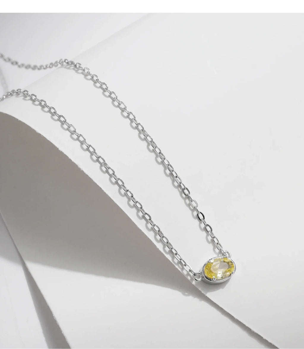 925 Sterling Silver Geometric Cubic Zirconia Pendant Necklace Fashion Stackable Asymmetrical Jewelry For Women Fine Gifts