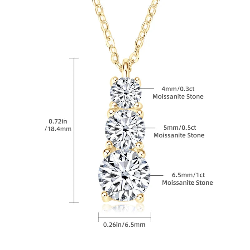 Certified D Color Three Stone Moissanite Pendant Necklace Collar Plata 925 Sterling Silver Necklaces for Women Jewelry