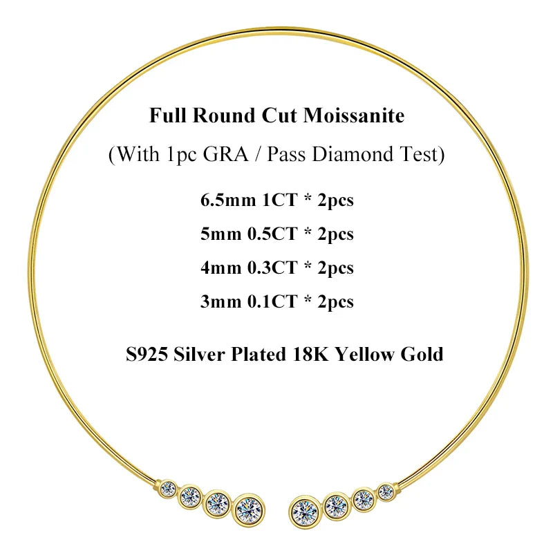 Luxury Round Bezel Bubble Moissanite Open Choker Neck Chain for Women S925 Silver 4-Stone Diamond Cuff Collar Necklace Gift