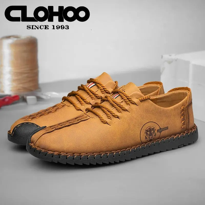 CLOHOO Wear-resistant Non-Slip Outdoor Men Shoes for Climbing Trekking Male Lightweight PU Leather Shoes Soft Lace-up Loafers