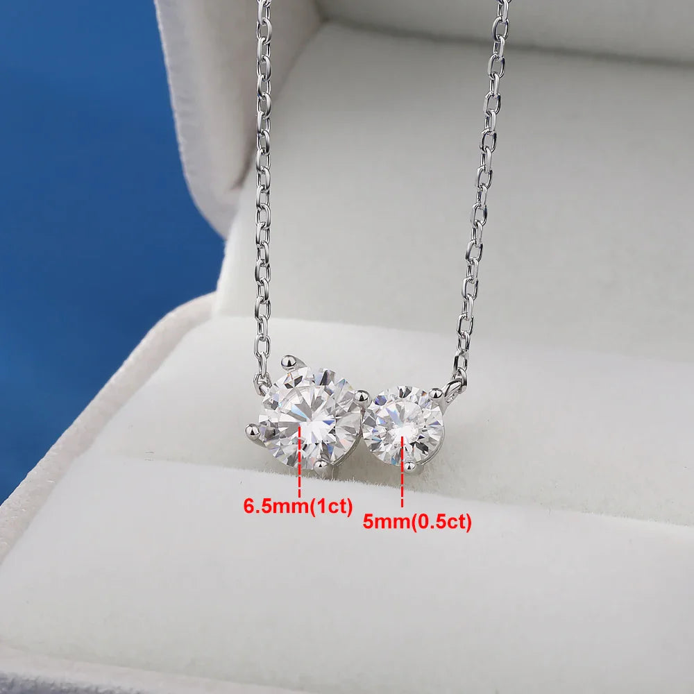 1.5cttw Round Cut Moissanite Pendant Necklace for Women 925 Sterling Silver Two Stone Delicate Necklace Jewelry Anniversary Gift