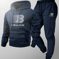 Men's Printed Letter Graphic Casual Hooded Sports Outfit Long Sleeve Pullover Slightly Elastic Suitable for Spring and Autumn